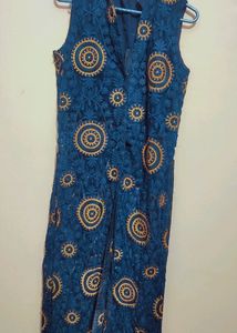 Navy Blue Designer Front Cut Kurti Tunics 34 Bust