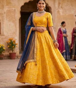Vibrant Yellow Silk Jacquard Chaniya Choli Set | D