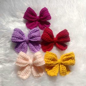 Crocheted Bow Hair Clips - Set of 5