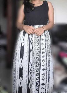 Long Black N White Trendy Western Dress