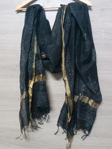 Black Dupatta With Gold Borders