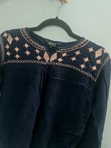 Embroidered Navy Blue Kurta