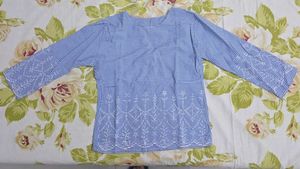 Blue Gingham Checks Embroidered Top