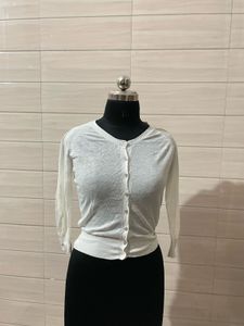 MANGO White Button-Up Cardigan