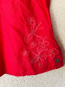 Vibrant Red Tank Top with Floral Embroidery