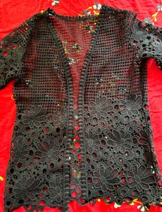 Elegant Black Lace Kimono Cardigan