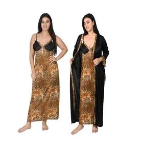 Pack of 2 Women Nighty with Robe (Gold, Black)