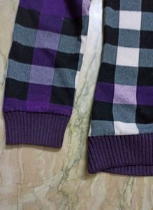 Purple Plaid V-Neck Woolen Top