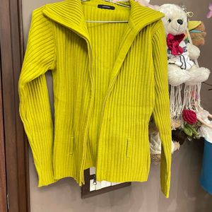 Lime Green Ribbed Zip-Up Cardigan
