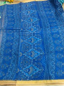 Vibrant Blue Paisley Print Saree