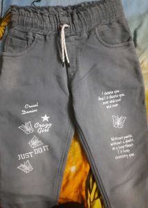 New Grey Denim Jeans with Cute Butterfly Print