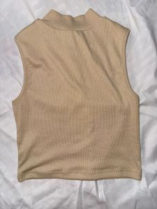 y2k Nude Sleeveless Mock Neck Ribbed Top | Size S