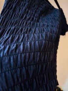 Chic Off-Shoulder Smocked Navy Top