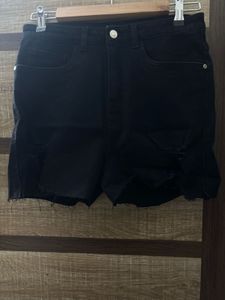 Black Denim Ripped Shorts