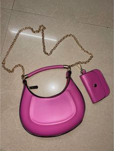 Chic Pink Crescent Shoulder Bag with Pouch