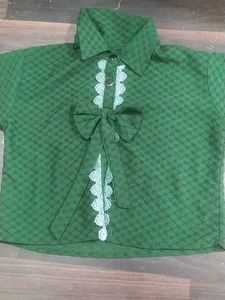Charming Green Textured top with Bow