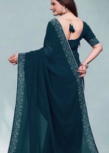 Elegant Navy Blue Embellished Saree