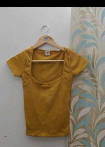 Yellow Ribbed Square Neck Crop Top