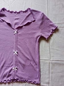 Cute Lilac Ribbed Top with Bows