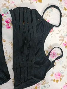 Black Lace Bikini Set 2 Tops 1 Silk Panty