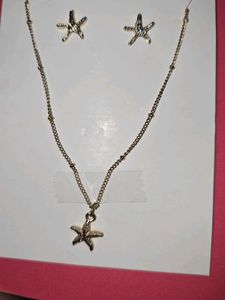 Sale _Gold Starfish Necklace and Earring Set