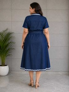 Chic Blue Denim Dress with White Trim