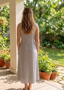 Classic Striped Midi Shirt Dress ( sleeves inside)