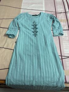 Elegant Teal Striped Kurta with Embellishment