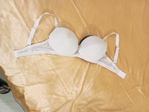 White Padded Bra with Lace Detail