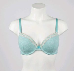 Light Blue Bra with Lace Trim