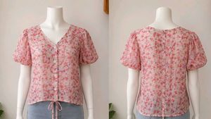 Floral Print V-Neck Puff Sleeve Top