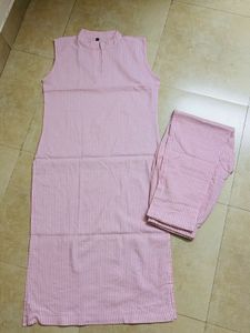 Pink Striped Kurti Pant Set