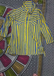 Girls Blue & Yellow Striped Shirt