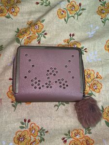 Cute Mauve Wallet with Pom-Pom