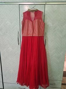 Stunning Red Embroidered Ethnic Gown