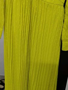 Bright Yellow Embroidered fit and flared dress