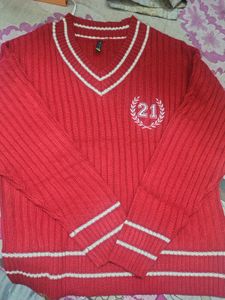 Tokyo Talkies Red Ribbed Acrylic Sweater Vest