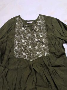 Embroidered Olive Green Kurta