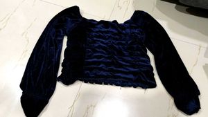 Navy Blue Crop Top Velvet