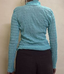 Light Blue Smocked Turtleneck Top
