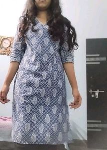 Blue white straight cotton kurta xl