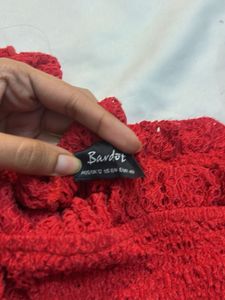 Red Off-Shoulder eyelet Peplum Top