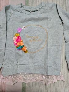 Grey Embroidered Flower Sweatshirt