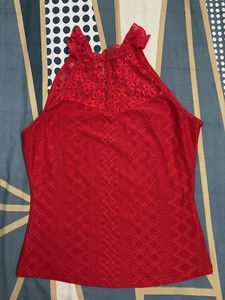 Red Lace Halter Neck Top