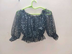 Black Star Print Off-Shoulder Top