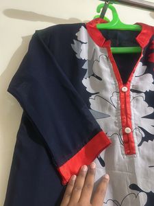 Red Blue Floral Kurta
