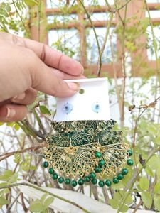 Green Peacock Dangle Earrings