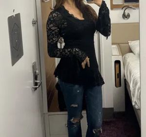 Elegant Black Lace Bell Sleeve Top