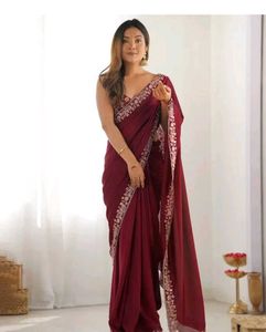 Elegant wine Embroidered Saree