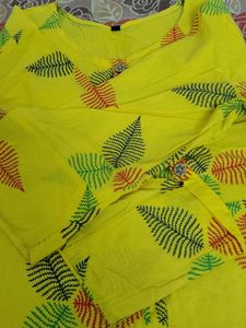 Vibrant Yellow Leaf Print Kurta